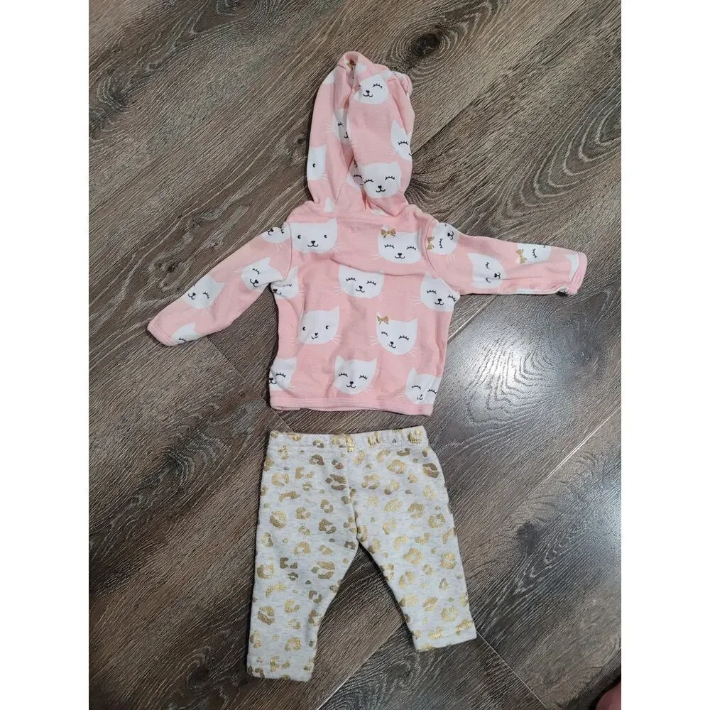 Carter's Baby Girl Cat Gold Outfit size 3 months hooded #7‎